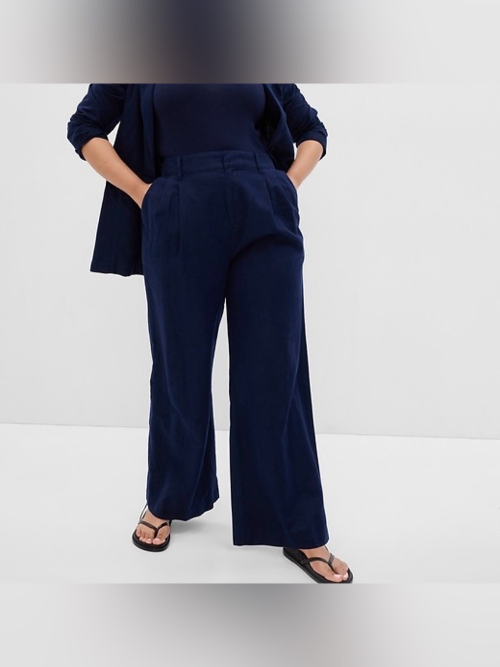 Gap Pleated Linen Blend Pants Trousers Women’s 6 Navy Blue Wide Leg High Rise